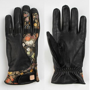 DEGNER デグナー 花山 レザー金襴グローブ TG-101K 流水雪輪-ブラック やぎ革/金襴織物