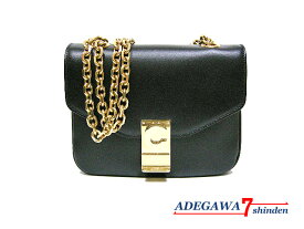 セリーヌ（CELINE）★SMALL C・スモール セー・ダブルチェーン・ショルダーバッグ・カーフレザー・ブラック・ゴールド金具・188403★新品同様～美品■アデ川質店 新田店■【質屋出店】【中古】