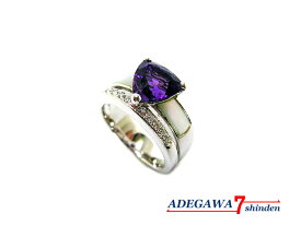 タサキ（TASAKI）★750WG・アメシスト・アメジスト・ダイヤ0.13ct・シェル・リング・約14.5号■アデ川質店 新田店■【質屋出店】【中古】