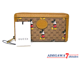 グッチ（GUCCI）★ディズニーコラボ・ミッキーマウス・マイクロ GGスプリーム・ラウンドファスナー・長財布・ライトブラウン・602532★未使用品■アデ川質店 新田店■【質屋出店】【中古】
