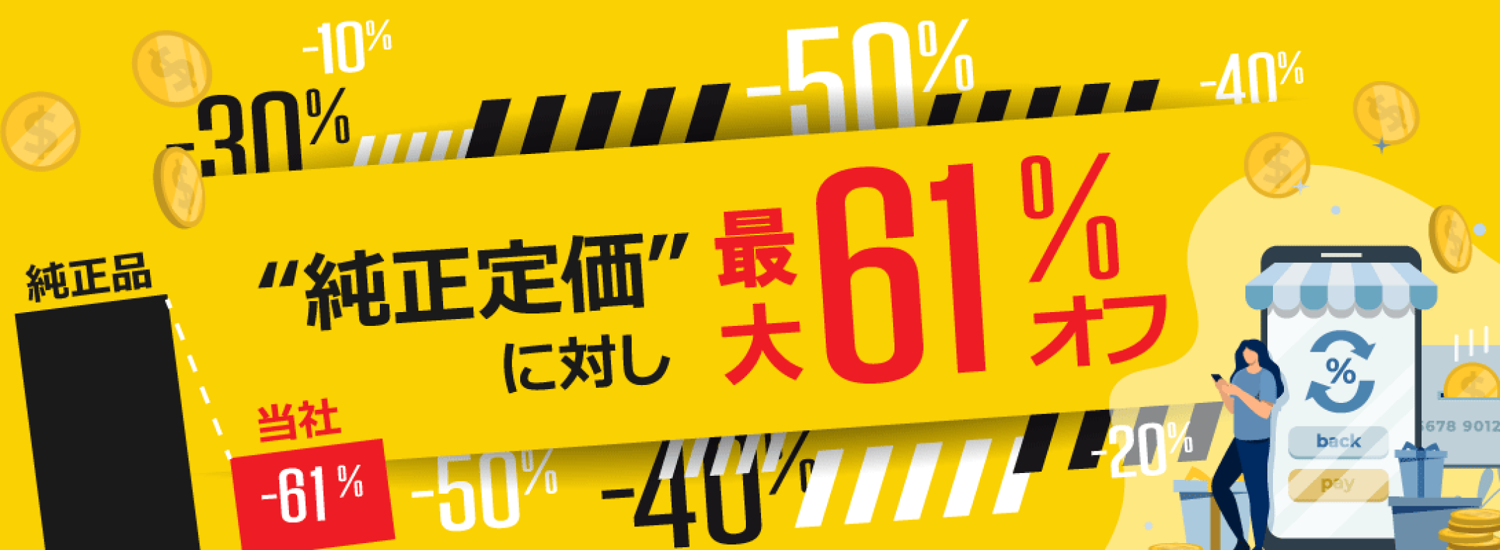 純正定価に対し最大61%OFF