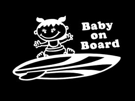 ステッカー SURF Baby On Board GIRL 全7色 ホワイト ブラック オレンジ ブルー イエロー レッド ピンク 左向き 右向き 車 シール 転写 カッティングステッカー セーフティステッカー おんなのこ 赤ちゃん ベビー こども 注意 安全運転 BABY IN CAR かわいい アメリカ 雑貨