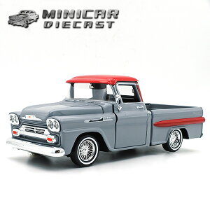 1/24 ミニカー 箱入り 1958 CHEVY APACHE FLEETSIDE PICKUP グレー レッド アメ車 GET LOW ゲットロー シボレー アパッチ フリートサイド ピックアップ トラック MOTOR MAX モーターマックス 1958年