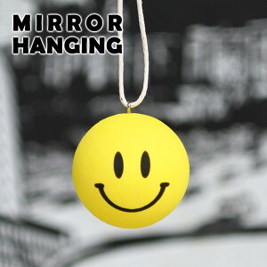 ルームミラーハンギング スマイル イエロー ハンギング smile ニコちゃん カーアクセサリー ルームミラー アクセサリー 飾り 装飾 吊り下げ ミラー ハンギング インテリア ガレージ かわいい