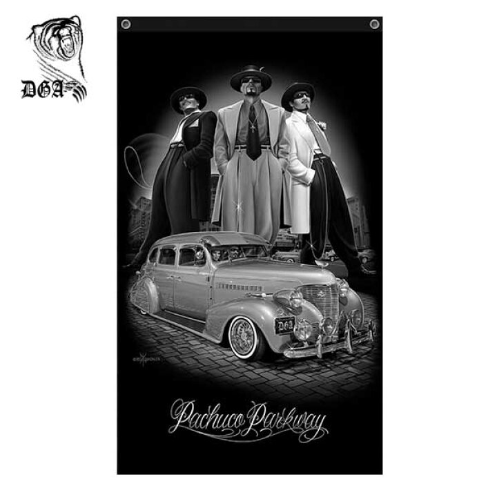 楽天市場 Dga バナー 壁掛け Pachuco Parkway インテリア フラッグ タペストリー 大判 ブラック ローライダー チカーノ チカーノファッション 黒 アメリカ雑貨とミニカーのアイカム
