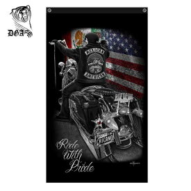 DGA バナー 壁掛け RIDE WITH PRIDE インテリア フラッグ タペストリー 大判 旗 ディスプレイ ウォールインテリア 屋内 屋外 ガレージ 装飾 ブラック スカル チョロスタイル ハーレー Harley ローライダー Lowrider チカーノ チカーノファッション 黒 アメリカ 雑貨