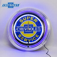 CHEVROLET ネオンクロック ブルー イエロー シボレー ボウタイ ロゴ ネオン NEON CLOCK 時計 壁掛け ブル…