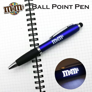 m&m's ボールペン ブルー 1本 エムアンドエムズ 黒インク ペン タッチペン付き 文房具 筆記用具 文具 黒 黒ボールペン 光る シンプル ロゴ エムアンドエム m&ms おしゃれ プレゼント かわいい キ