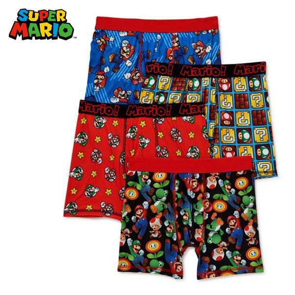 スーパーマリオ 男の子用 ボクサーパンツ 4枚セット 4T(XS) 6T(S) 8T(M) MARIO 下着 子供用 男児 キッズ キャラクター