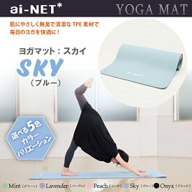 送料無料 ヨガマット 8mm 厚手 TPE スカイ 183cm×61cm ainet/アイネット 5色 滑り止め 軽量 収納バンド付 初心者 上級者 ヨガ ピラティス ストレッチ 宅トレ フィットネス エクササイズ 体幹 トレーニング 高品質 TPE素材 あす楽