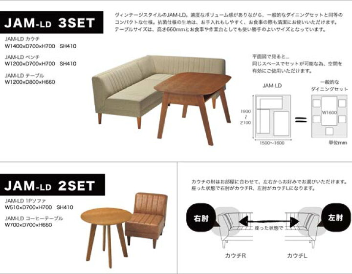 楽天市場】JAM カウチ ベンチ テーブル ファブリック3点セット 家具 