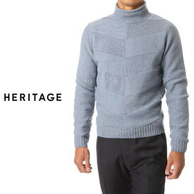 【リモート ウェア】HERITAGE / ヘリテージ カシミア混 ニット/ セーター ハイネック ミドルゲージ CASHMRE&WOOL SUPER 150S ブルーグレーメランジ HE623025-81