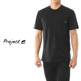 プロジェクトe Project e クルーネック ポケット付き 半袖 Tシャツ ダメージ加工 ブラック mtp-black