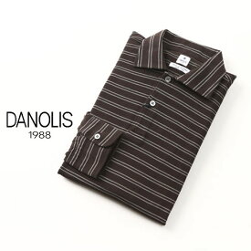 DANOLIS/ダノリス スペシャルウォッシュド加工 長袖 プルオーバー 鹿の子 ポロシャツ ダークブラウンxグレー ボーダー 全2色 03162963-839