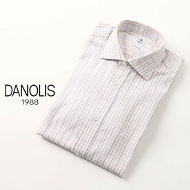DANOLIS/ダノリス コレクション スペシャルウォッシュド加工 ワイドカラー 長袖シャツ アイボリーベース ライトブルー&オレンジ チェック A525-3226-11