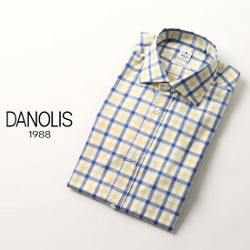DANOLIS/ダノリス コレクション スペシャルウォッシュド加工 ワイドカラー オックスフォード 長袖シャツ ネイビーxイエロー チェック A525-3226-2