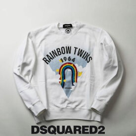 ディースクエアード / DSQUARED2 / ディースクエアード オーバーサイズ トレーナー スウェットシャツ Sweatshirt / DSQUARED2 Rainbow Twinsロゴ プリント ホワイト s71gu0360-100