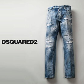 DSQUARED2 ディースクエアード メンズ SEXY MERCURY JEAN ブリーチ＆レインボーステッチ ダメージ＆リペア加工 デニムパンツ スリム テーパード s71lb0708-470