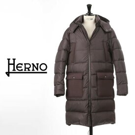 HERNO / ヘルノ ダウン メンズ ナイロンシャモニーxダイアゴナルスキューバ 替えデザイン フード付き ダウンコート ダウンジャケット POLAR-TECH pi000893u-8940 グレー