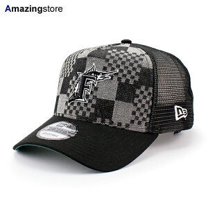 �j���[�G�� ���b�V���L���b�v 9FORTY �t�����_ �}�[�����Y MLB A-FRAME DENIM BLACK PATTERN COOPERSTOWN MESH CAP NEW ERA FLORIDA MARLINS