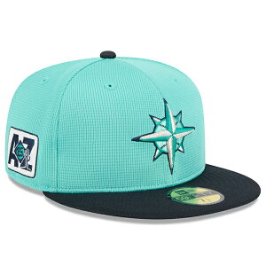 �j���[�G�� �L���b�v �C�O��� 59FIFTY �V�A�g�� �}���i�[�Y 2025 MLB SPRING TRAINING BP FITTED CAP AQUA-NAVY NEW ERA SEATTLE MARINERS