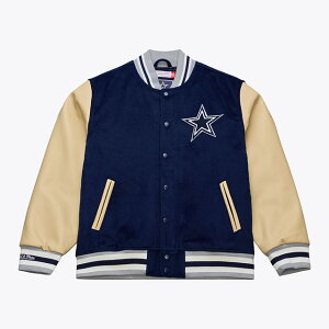 �C�O��� �~�b�`�F��&�l�X �X�^�W�A���W���P�b�g �_���X �J�E�{�[�C�Y NFL TEAM TRADITIONS VARSITY FULL-SNAP JACKET NAVY-TAN MITCHELL AND NESS DALLAS COWBOYS