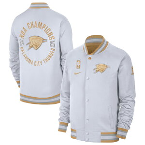 CO iCL INz}VeB T_[ WPbg 2025 NBA FINALS CHAMPIONS BANNER RAISING CEREMONY AUTHENTIC SHOWTIME FULL-ZIP JACKET WHITE NIKE OKLAHOMA CITY THUNDER