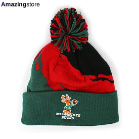 ミッチェル＆ネス ニット ビーニー ミルウォーキー バックス 【NBA PAINTBRUSH POM KNIT BEANIE CAP/BLACK-RED-GREEN】 MITCHELL&NESS MILWAUKEE BUCKS ミッチェル アンド ネス ブラック レッド グリーン[22_2_DEADSTOCK 帽子 ニットキャップ]