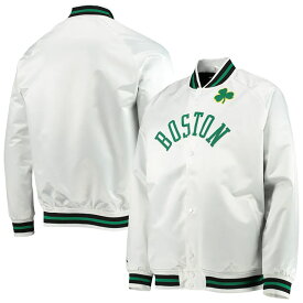 【代引不可】ミッチェル＆ネス ボストン セルティックス スタジャン【THROWBACK HARDWOOD CLASSICS SATIN FULL-SNAP RAGLAN JACKET/WHITE】MITCHELL&NESS BOSTON CELTICS [22_1_1 STADIUM アウター OUTER HWC]