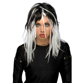 ホワイト、ブラック　ロング　ウィッグ、かつら　大人用　2-TONE STREAK WIG BLK/WHT　コスプレ