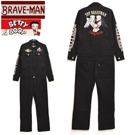 30%OFF 楽天スーパーSALE セール ブレイブマン ベティブープ BBB-2252 つなぎ ツナギ ブラック色 オールインワン BRAVE MAN BETTY BOOP バイカー バイク アウター メンズ 送料無料 ベティちゃん