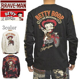 ブレイブマン ベティブープ BBB-2344 天竺 長袖Tシャツ ロンT ウエスタンベティBRAVE MAN BETTY BOOP トップス バイカー バイク メンズ 送料無料 新作 ベティちゃん