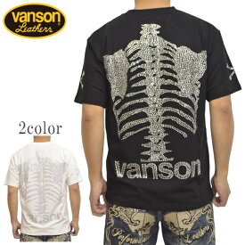 バンソン VANSON NVST-2411 50周年記念 ベア天竺 半袖Tシャツ ドッグタグ付き ボーン ラインストーン バイク バイカー トップス メンズ 送料無料 新作