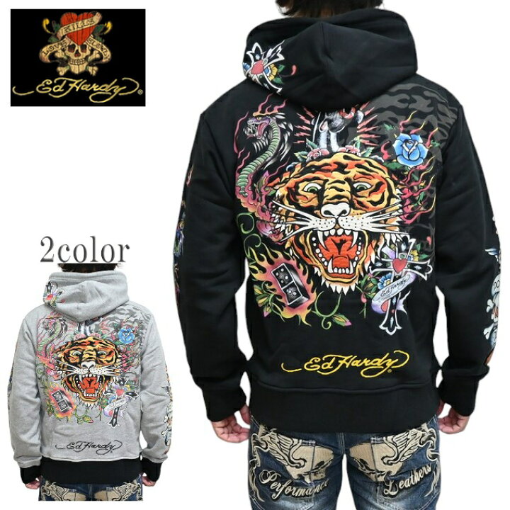楽天市場】Ed Hardy エドハーディー EDH-2406 裏毛 フルジップパーカー 