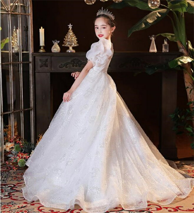 楽天市場】ホワイト ロングドレス キッズ ドレス 子供ドレス Aライン 