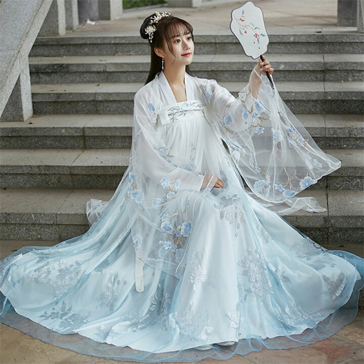 楽天市場】水色 2点/3点セット ドレス 唐装漢服 漢服仙女 中国古風 