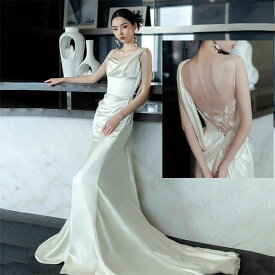 ホワイト　ウェディングドレス　袖なし　 ロングドレス ウェディングドレス パーティードレス　二次会ドレス　ブライダル　撮影　XS/S/M/L/XL/2XL　レディース　ドレス 　トレーン　ノースリーブ　レース　セクシー　高品質