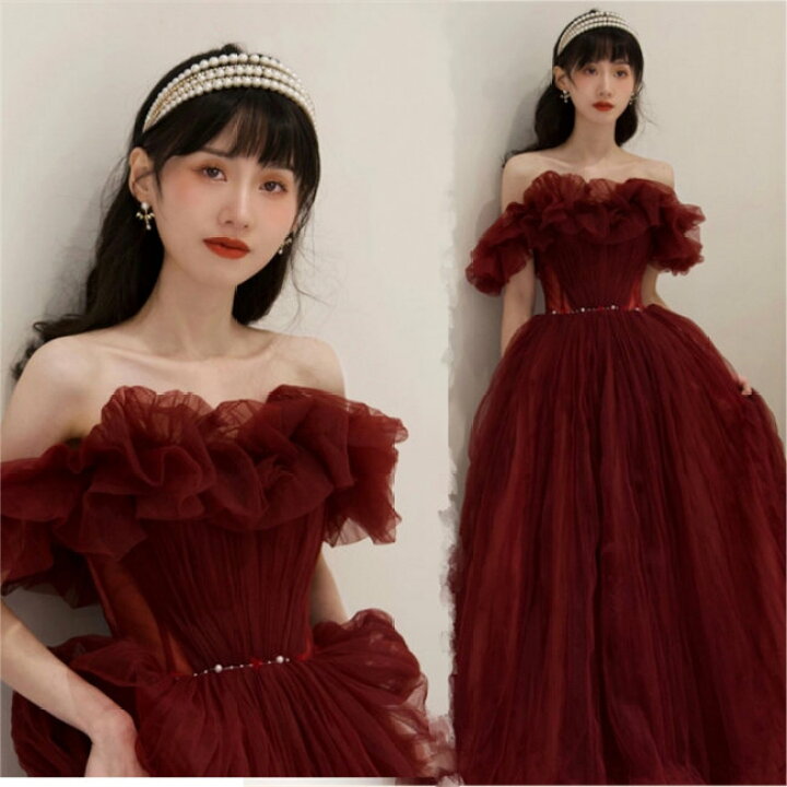 楽天市場】レッド パーティードレス 結婚式 ワンピース カラードレス  