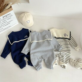 ベビー服 新生児　ニット ロンパース 男の子 長袖　グレー　ベージュ　ネイビー　ボーダー柄　出産祝い 　赤ちゃん 子ども服 可愛い ニット 歩行服 秋冬 パジャマ ルームウエア 普段着 人気 カバーオール 新年 文化祭 撮影 出産祝い 子供服 ロンパース　女の子