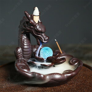 神龍 LEDライト 置物  台座 倒流香 香炉 お香ホルダー 流川香 香炉用品 セラミック 置物 開運 風水 ドラゴンボール お香立て 幻想 インテリア 置物 香り 仏具 煙逆流 瞑想 幻想プレゼント