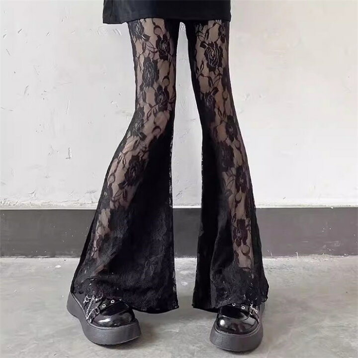 楽天市場】レディース ボトムス パンツ レース 美脚 着痩せ ワイド 