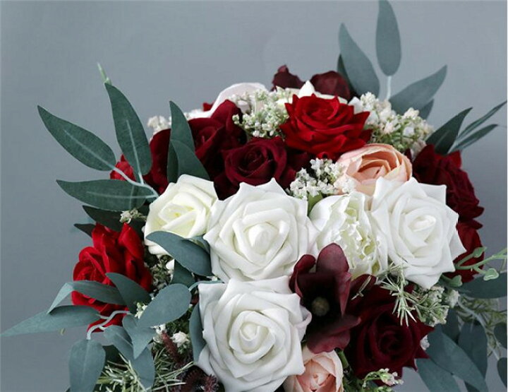 楽天市場 ホワイト ワインレッド ブーケ ウェディングブーケ 造花ブーケ ブライダルブーケ ラウンドブーケ トスブーケ 結婚式 花束 直径約26cm ドレスと合わせて 撮影ブーケ ドリーム洋服屋