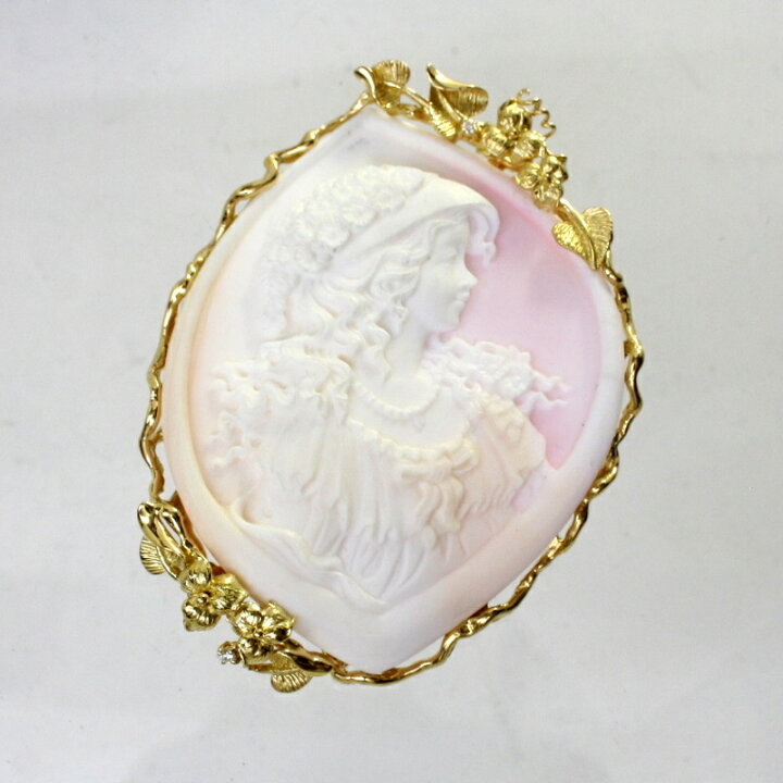 楽天市場】【中古】 18金枠 ダイヤ コンクシェルカメオ ブローチ兼 
