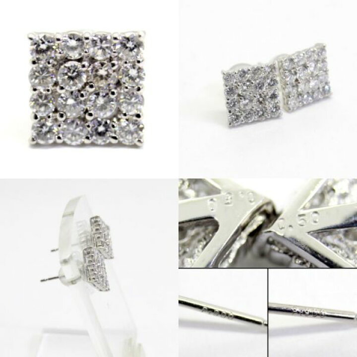 K18WG✨0.50ct × 2コ（ダイヤ1.00ct）高品質・中折れ式・ピアス K18  