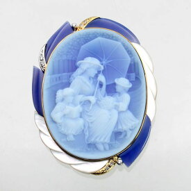 【中古】　18金，プラチナ，シェル枠　ダイヤ　0.08ct　メノウカメオ　ブローチ兼ペンダント