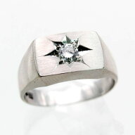 【中古】　プラチナ　ダイヤ　0.20ct　印台　メンズリング　16号