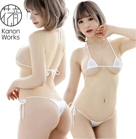 花音ワークス マイクロビキニ セクシー 過激 極小 白 透け 紐 セクシー ランジェリー 下着 ブラ ショーツ 極小 三角ブラ 紐パン ハーフバック ショーツ セット 下着 レディース マイクロファイバーストレッチ 日本製 Mサイズ 花音 Kanon Works KBS002