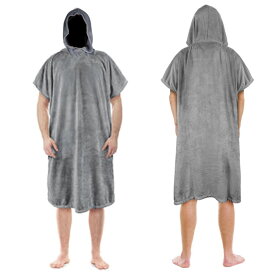 Premium Poncho お着替えポンチョ タオル サーフィンポンチョ お着替えタオル 速乾吸水 防寒 for SUP & Surf (Mens 男性 グレー)