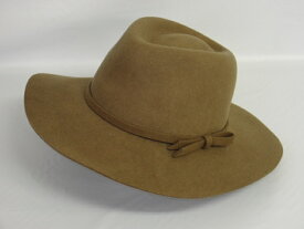 【中古】　PINCEAU　ソフトハット　ブラウン系　リボン　毛100％　　　　　　パンソー　つば広ハット　ソフトハット　茶色　　　　　　ジュン　帽子　ソフト帽　レディース帽子　婦人帽