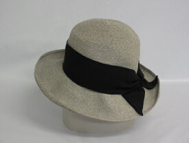 【中古】　リボンハット　グレー系　Made in Italy　黒リボン　　　　　　イタリア製　レディース　婦人帽　帽子　　　　　　ピー・エックス　つば広　ペーパー　綿